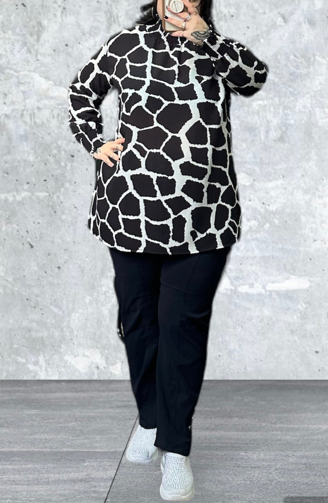 BB Rita Ruffle Neck Animal Print Blouse