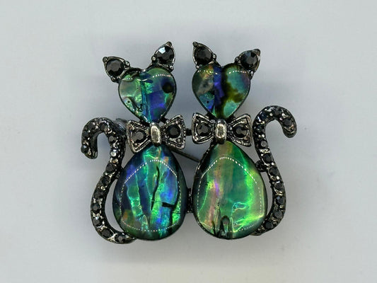 Twin Cats - Abalone Brooch